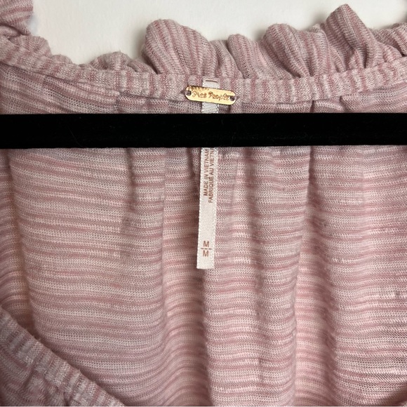 Free People Dorothy Ruched Puff Sleeve Top | Pink Stripe | Size Medium - Picture 3 of 4